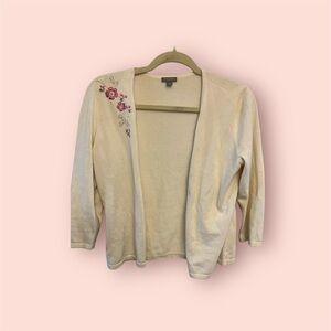 Ann Taylor Cream Cardigan with Floral Embroidery